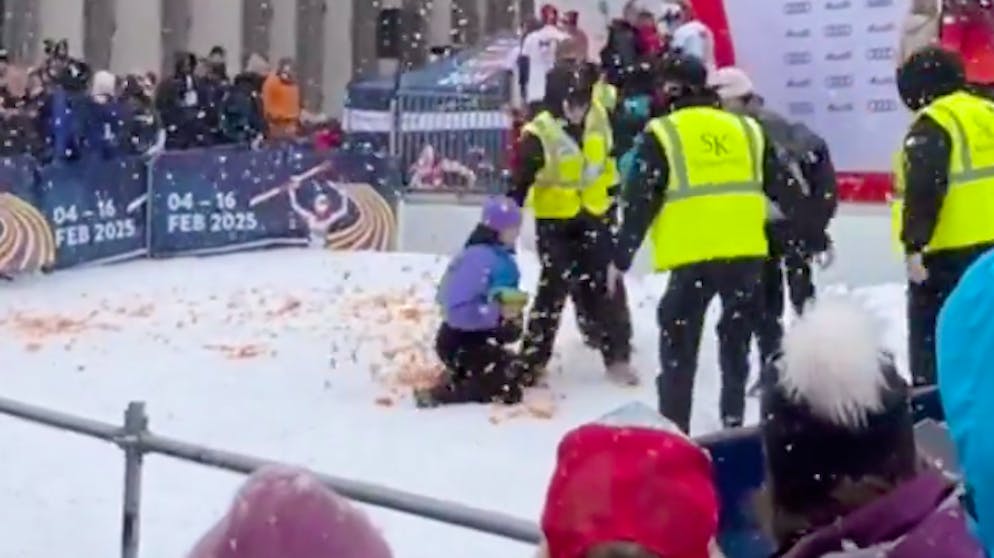 Mit Konfetti bewaffnet. Klimaaktivisten stürmen Odermatts Siegesfeier