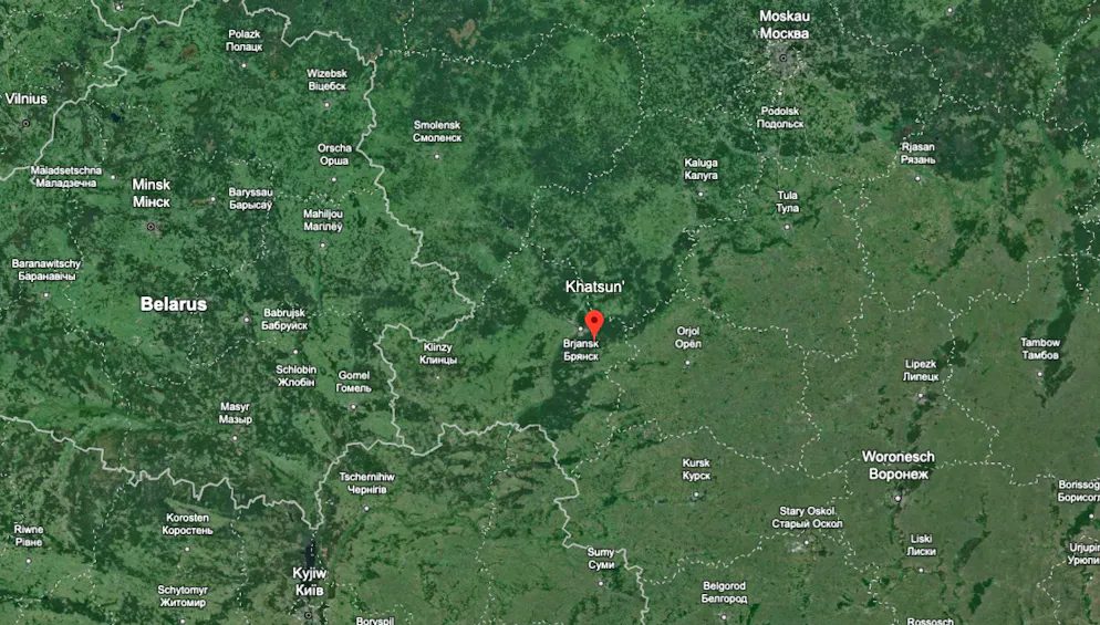 Lage des Dorfes Chatsun in Russland.