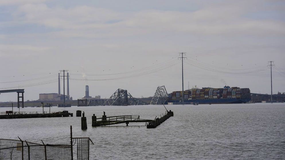 Il ponte crollato a Baltimora. Il luogo dell'incidente.