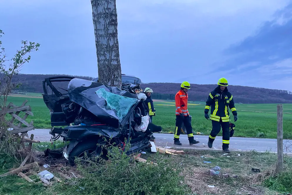 Das Auto wickelte sich bei dem Unfall um den Baum. 