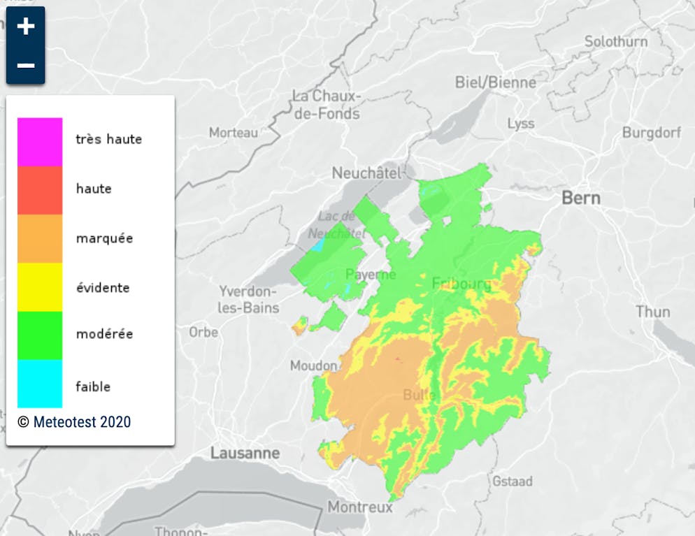 La qualité de l'air dans le canton de Fribourg selon l'indice de pollution relevé ce 8 avril.