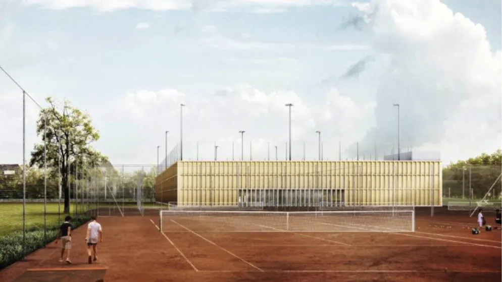 Visualisierung der geplanten Tennishalle.