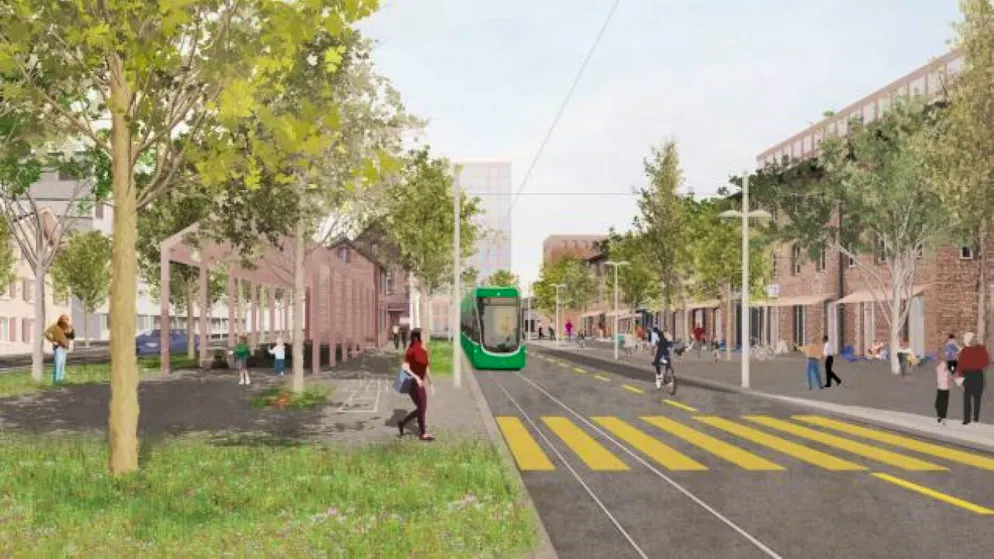 Diese Visualisierung zeigt die Verlängerung der Tramlinie 8 nach Allschwil.