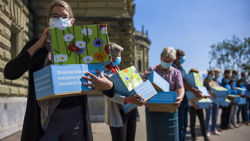 Im September 2020 reichten Aktivistinnen und Aktivisten von Naturschutzorganisationen die Unterschriften zur Biodiversitätsinitiative ein. (Archivbild)