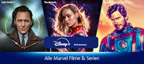 blue SuperMax Header mit Marvel Content und Disney+ Logo