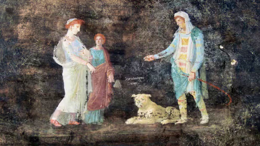 Paris wirbt um Helena, eine der Fresken mit Abbildungen zum Trojanischen Krieg.