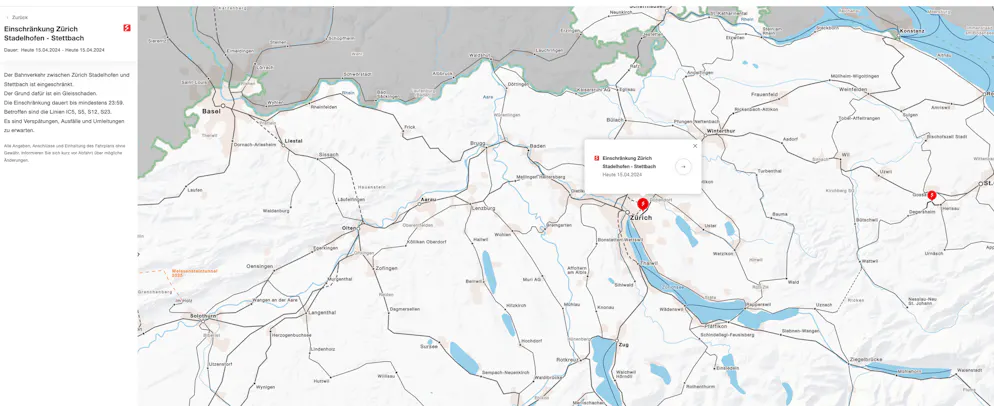 Zwischen den Bahnhöfen Stettbach und Stadelhofen ist ein Schaden an einer Weiche festgestellt worden.