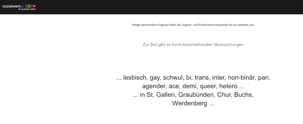 Wegen eines «personellen Engpasses» geht auf der Website vom Sozialwerk.LGBT+ nichts mehr.