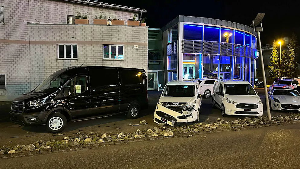 Ein LKW-Fahrer kollidierte mit Neuwagen einer Autogarage in Frauenfeld.