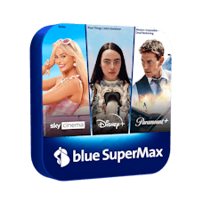 blue SuperMax Packshot mit Barbie, Poor Things und Mission Impossible