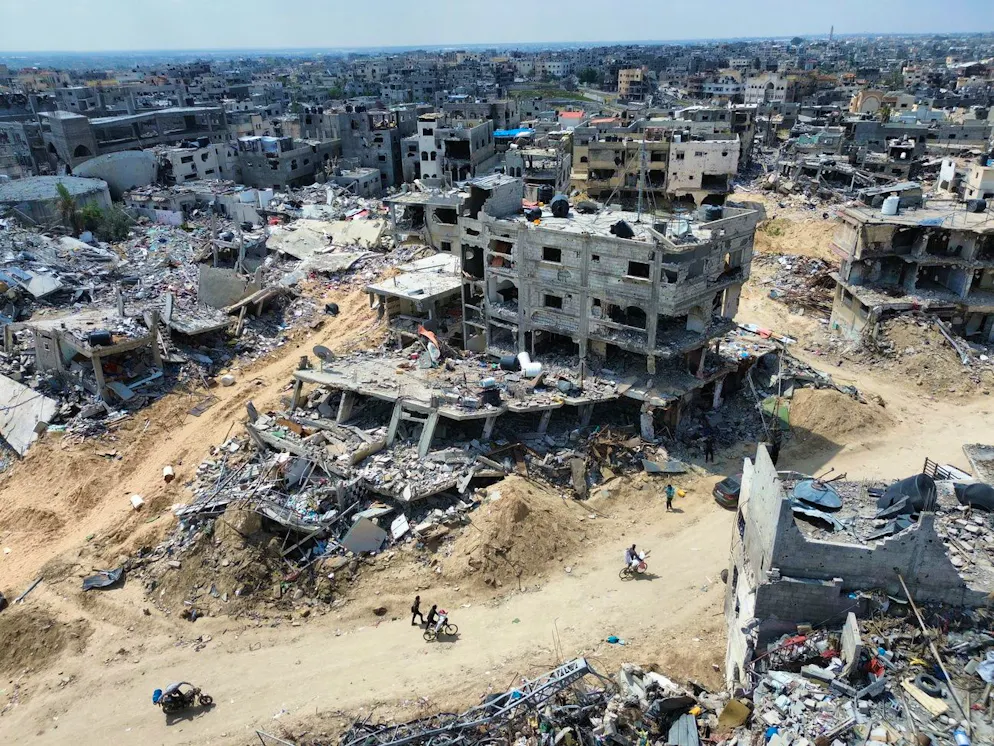 Luftaufnahme der Zerstörung in Chan Junis im Gazastreifen. (14. April 2024) 