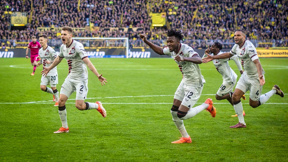 Ekstase pur bei Leverkusen nach dem Last-Minute-Ausgleich.