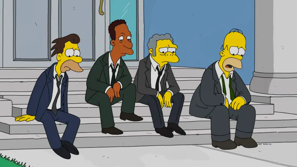 Lenny, Carl, Moe und Homer trauern um ihren Freund Larry. Er gehört zu den Stammgästen in Moes Taverne.