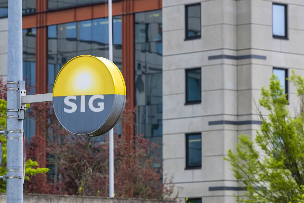 Le logo du Services industriels de Genève (SIG) est photographié à son siège social au Lignon.