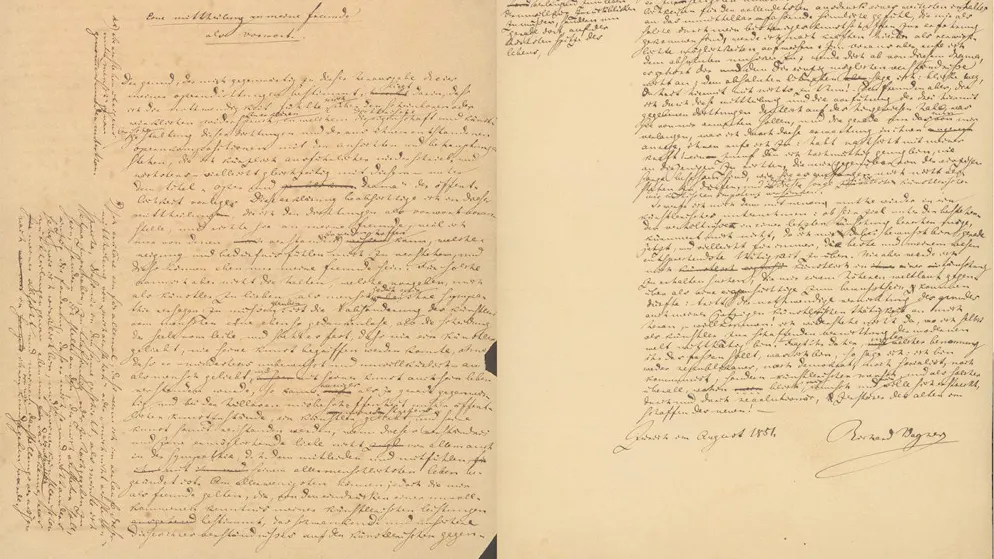 Das Arbeitsmanuskript "Eine Mitteilung an meine Freunde" hat Richard Wagner in Zürich verfasst.