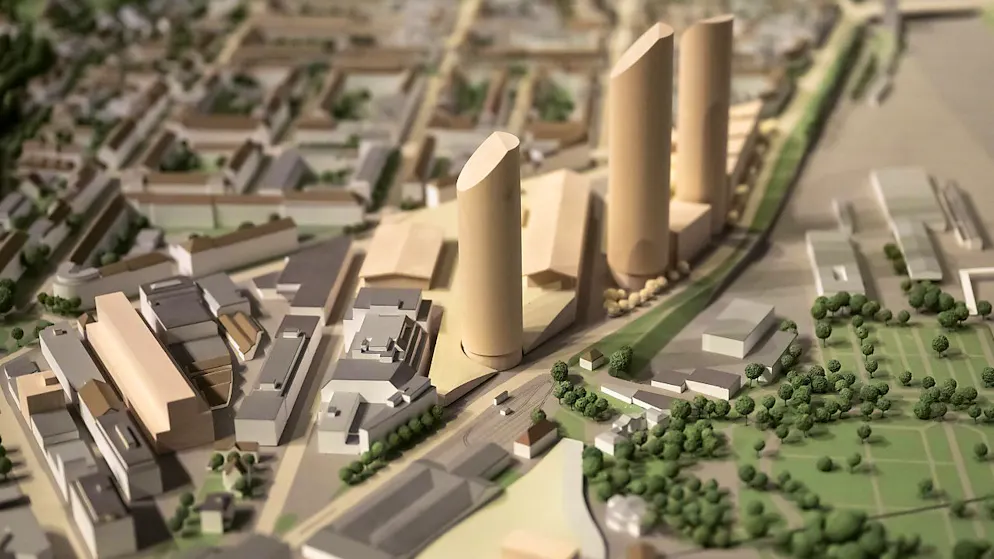 Der neue Stadtteil Dreispitz Nord im Stadtmodell von Basel des Bau- und Verkehrsdepartements.
