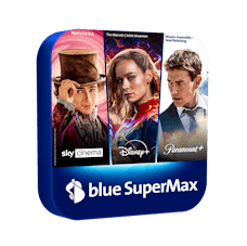 blue SuperMax Packshot mit Wonka, The Marvels und Mission Impossible