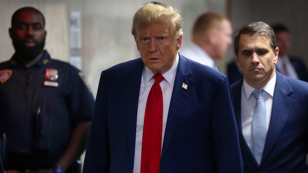 Der ehemalige US-Präsident Donald Trump am Donnerstag im Strafgericht von Manhattan während der Fortsetzung seines Prozesses.