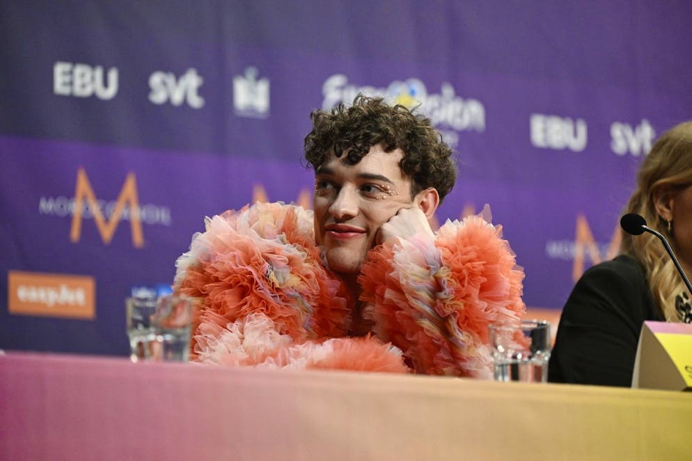 Nemo. Nemo, in rappresentanza della Svizzera con la canzone «The code», all'incontro con la stampa dei partecipanti che sono passati alla finale della 68a edizione dell'Eurovision Song Contest alla Malmö Arena, in Svezia.