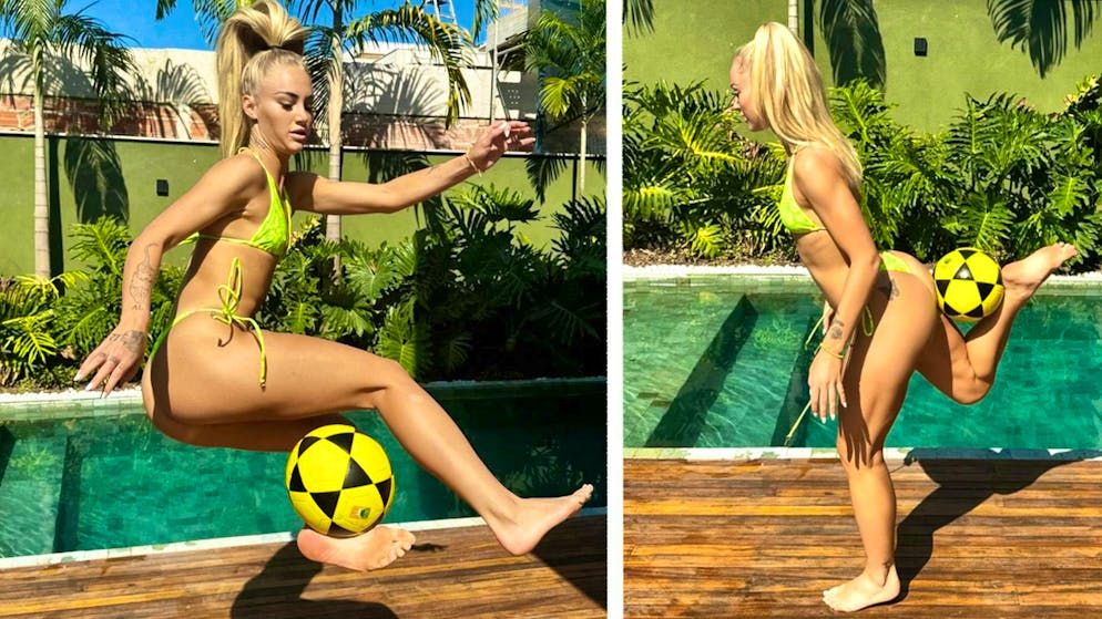 Tecnica in piscina. Alisha Lehmann si mantiene in forma anche in vacanza