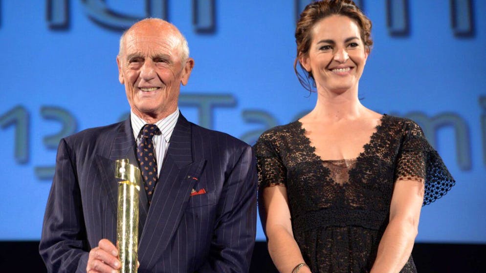 Philippe Leroy con sua figlia Cecilie nel 2013, durante la rassegna cinematografica Taormina Film Festival, a Taormina (Messina), in Sicilia. (Foto archivio)