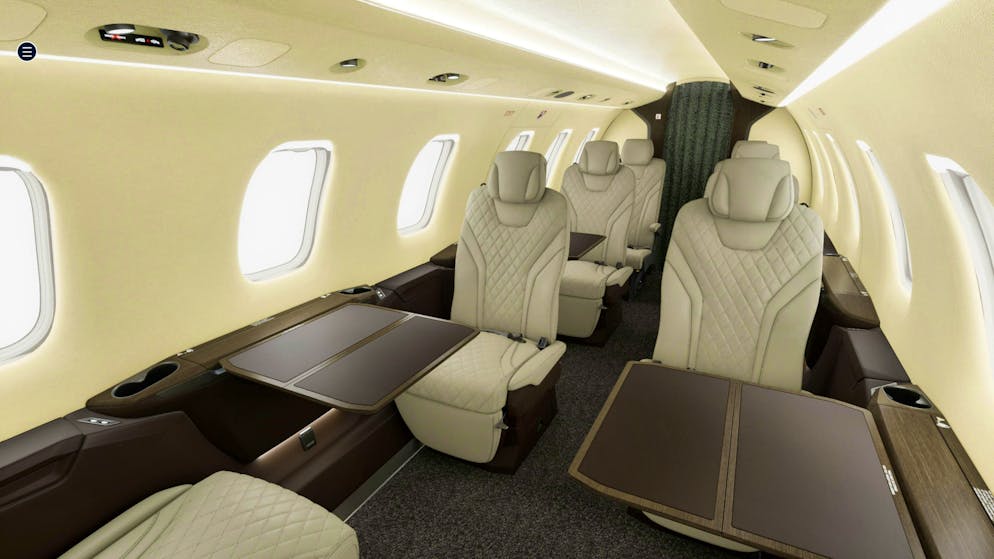 Il jet privato svizzero di Jeff Bezos. Un massimo di dieci passeggeri possono stare comodi nei loro sedili senza alcun disturbo olfattivo.