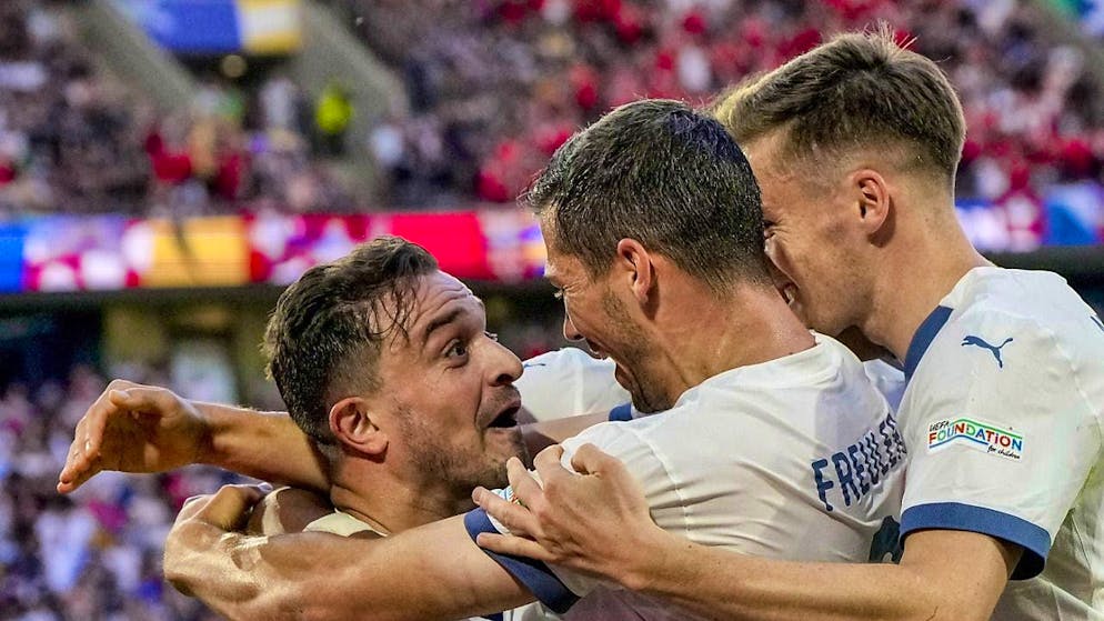 Thanks to Shaqiri, Switzerland are very close to the round of 16 - Gallery. Xherdan Shaqiri celebrates his goal to make it 1-1 with Remo Freuler and Michel Aebischer