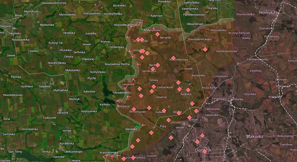 Die Gegend um Awdijwka (Bildmitte) am 1. Juni.