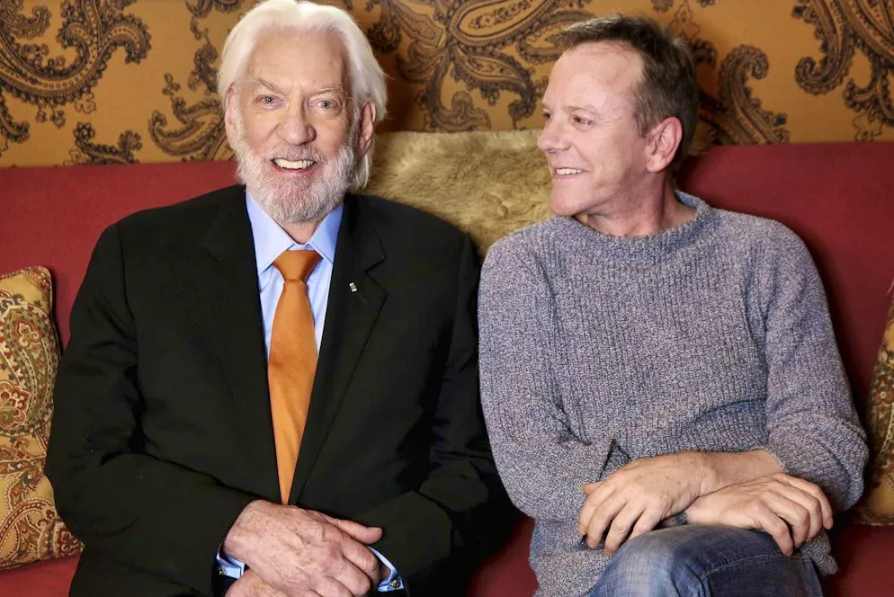 Donald Sutherland (l.) and his son Kiefer Sutherland at the promotion for the film "Forsaken" in February 2016 (archive)