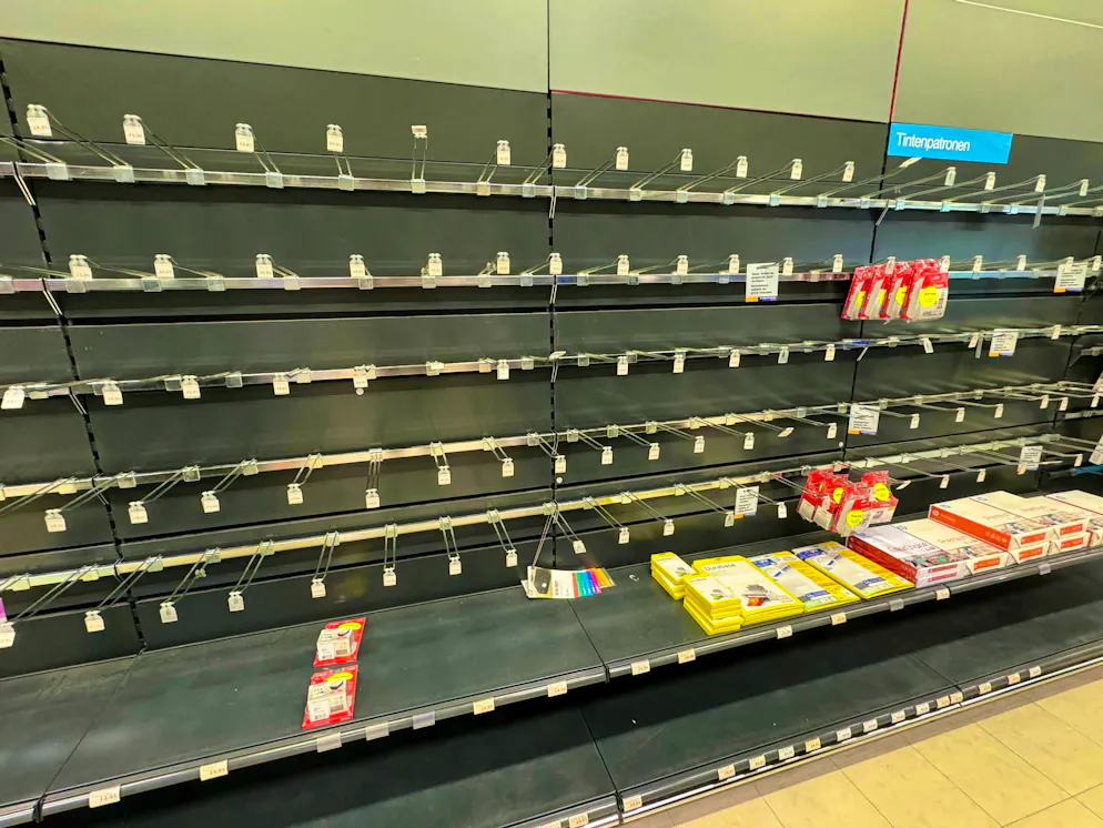 "Probably won't be restocked": Empty shelf at Melectronics in Winterthur.