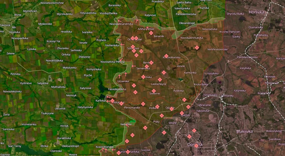 L'area intorno ad Avdiivka il 19 giugno.