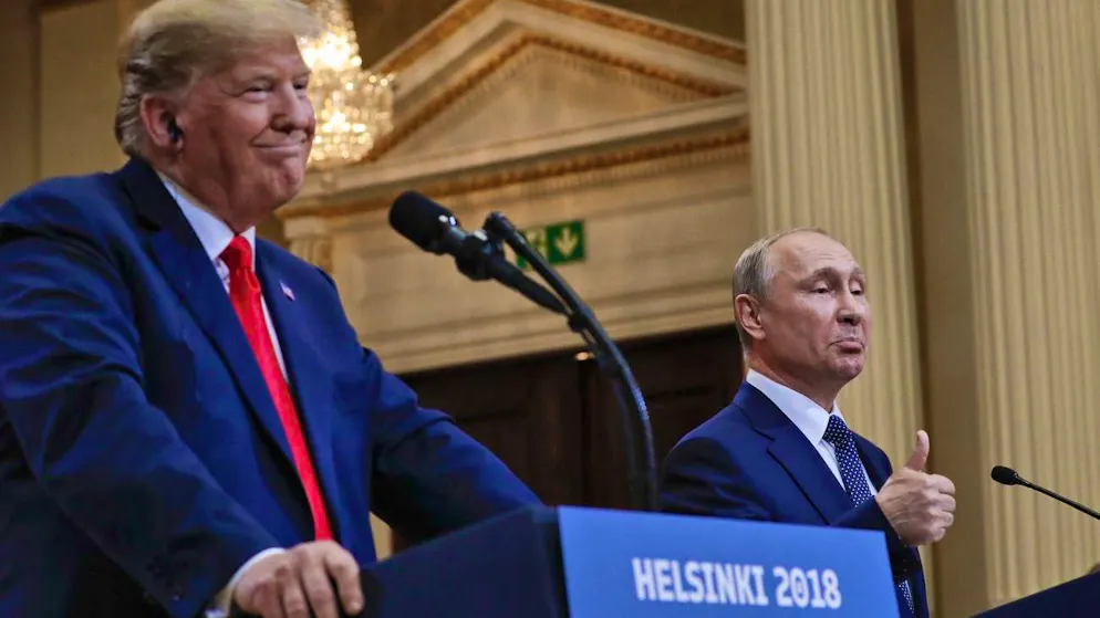 Donald Trump (left) and Vladimir Putin in Helsinki in July 2018.