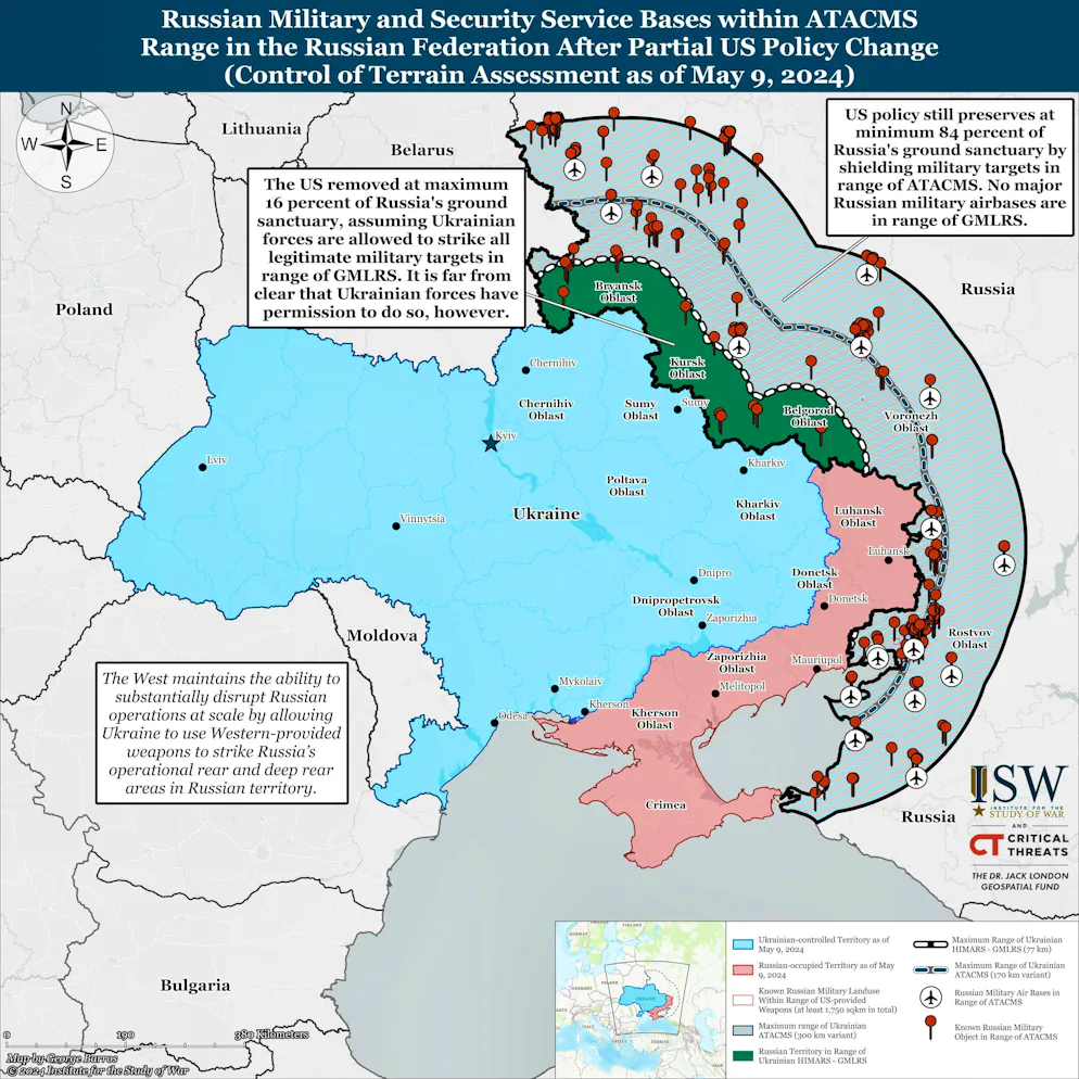 Russian military facilities within range of Ukrainian weapons.