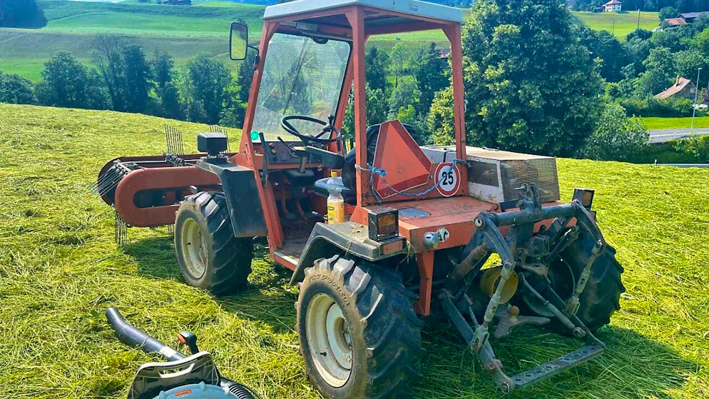 The 55-year-old farmer was run over by the mower and suffered serious injuries.