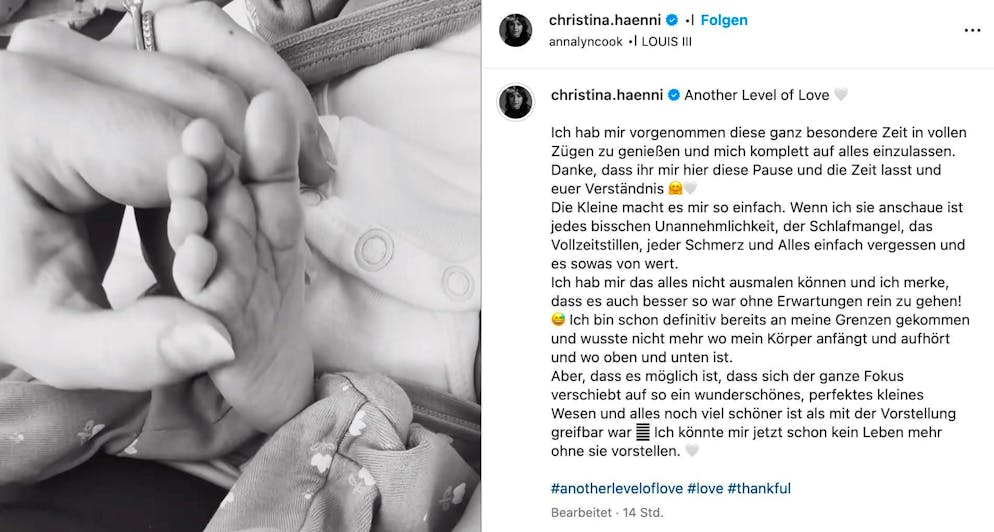 Christina Hänni shows off her daughter's little feet on Instagram.