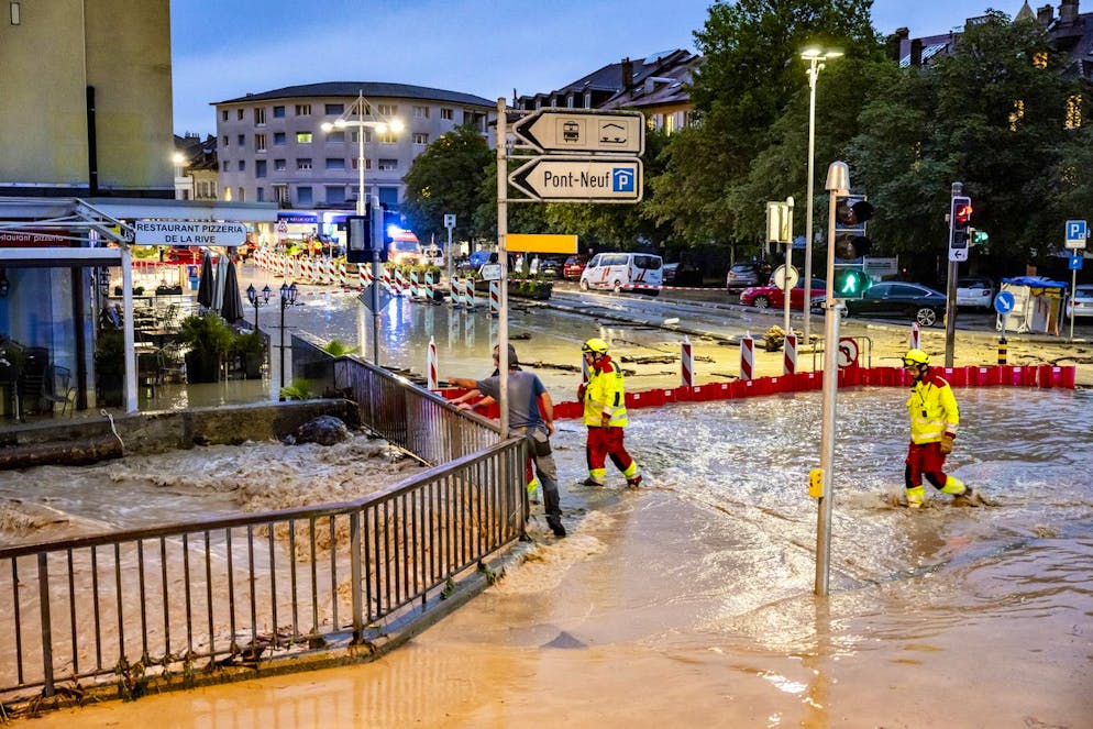 Forti temporali a Morges martedì 25 giugno 2024. Il fiume Morges è uscito dagli argini in diversi punti.