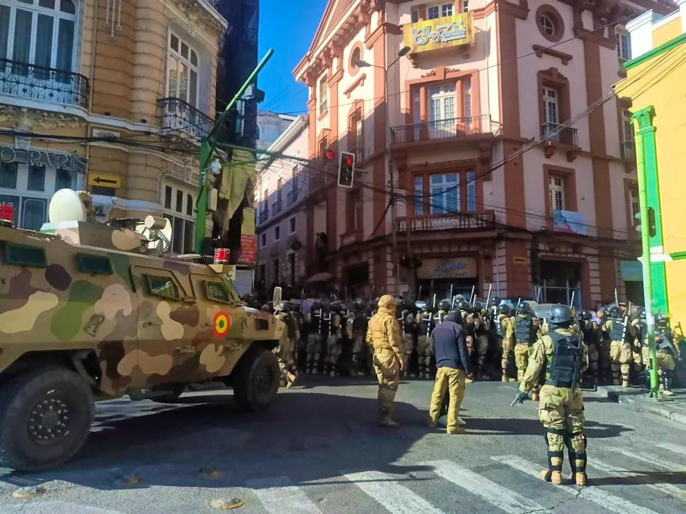 Military in the streets of La Paz.