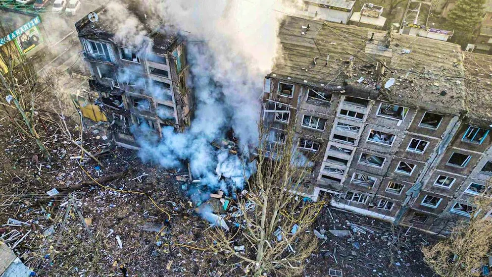 A residential building in the town of Selydowe after a Russian missile attack. (February 14, 2024)