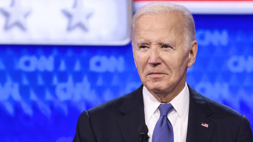 US-Präsident Joe Biden beim ersten TV-Duell gegen seinen Amtsvorgänger Donald Trump im CNN-Hauptquartier in Atlanta. (27. Juni 2024)