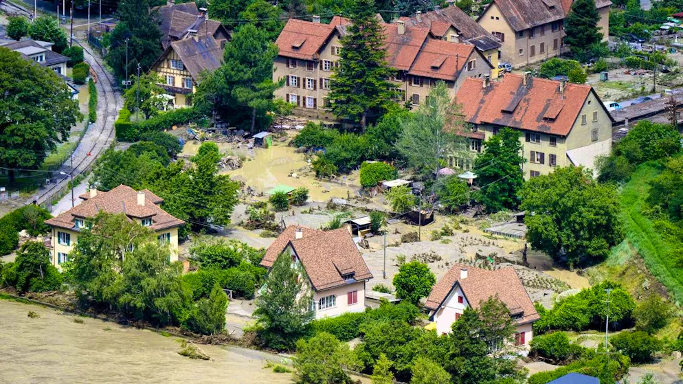 Devastating storm in southwestern Switzerland. The municipality of Chippis near Sierre has been flooded by the Rhone.