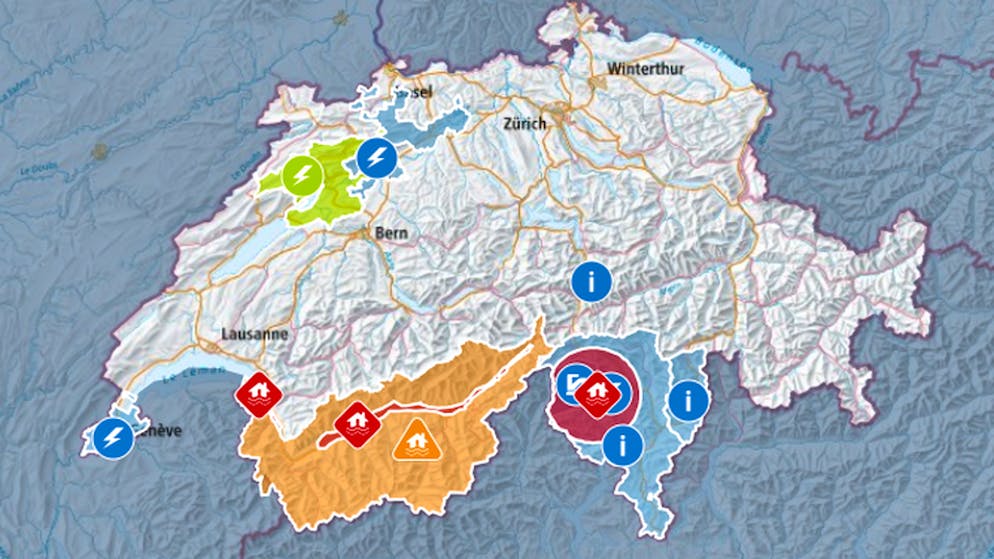 Maltempo in Ticino. Il quadro della situazione indicato dal portale Alertswiss