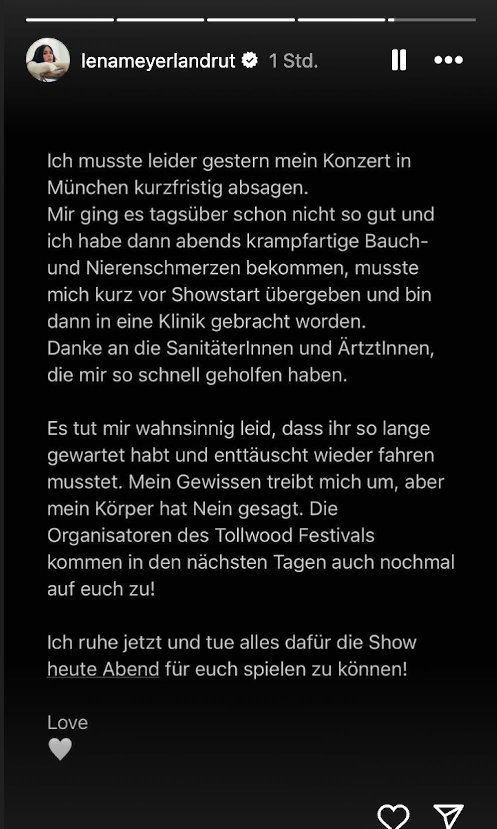 Lena Meyer-Landrut erklärt die Absage auf Instagram.
