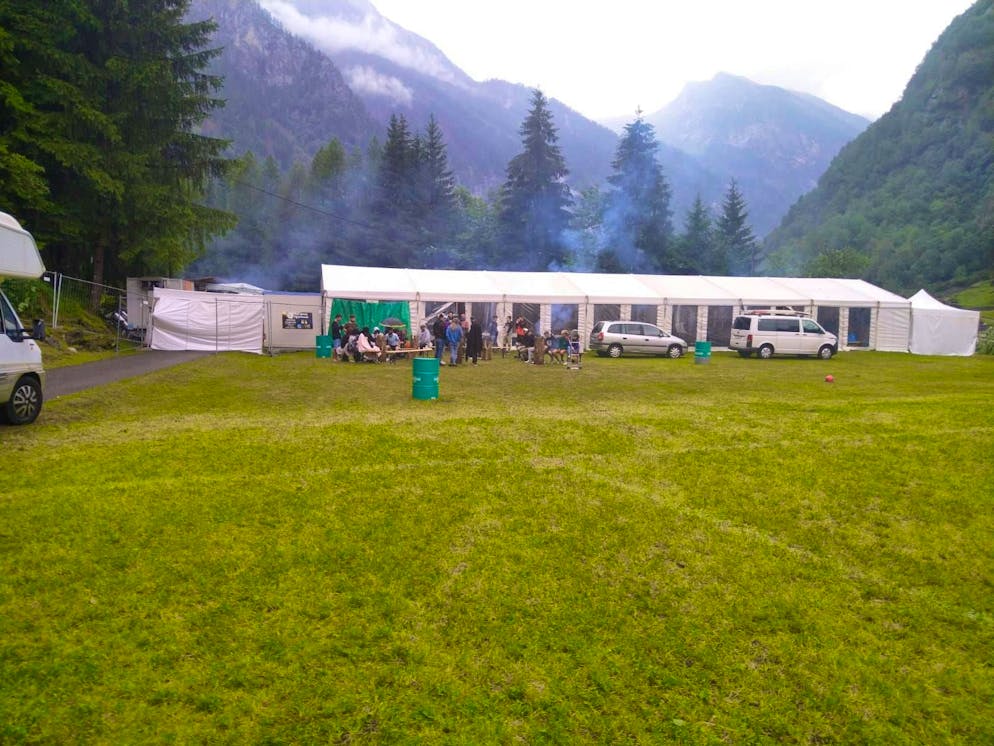 Evacuation from Piano di Peccia in the rear Maggia Valley. Waiting for the evacuation early Sunday morning.