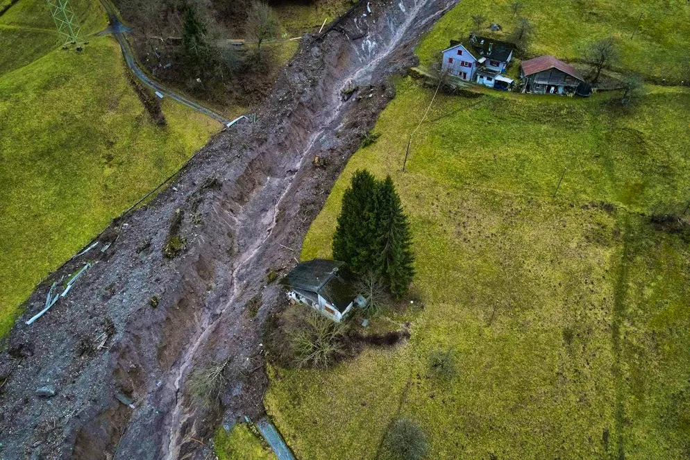 View of the landslide during civil defense clean-up work.