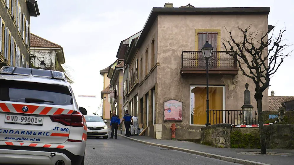 The center of Grandson VD on Lake Neuchâtel was cordoned off by police after the crime.