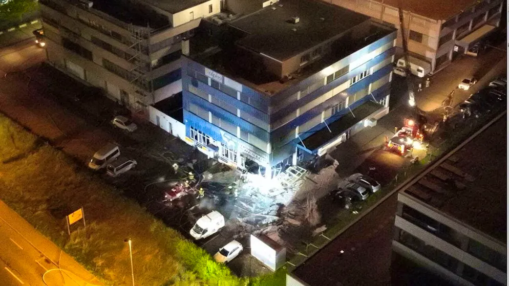 A bird's eye view of the building where the fire broke out.