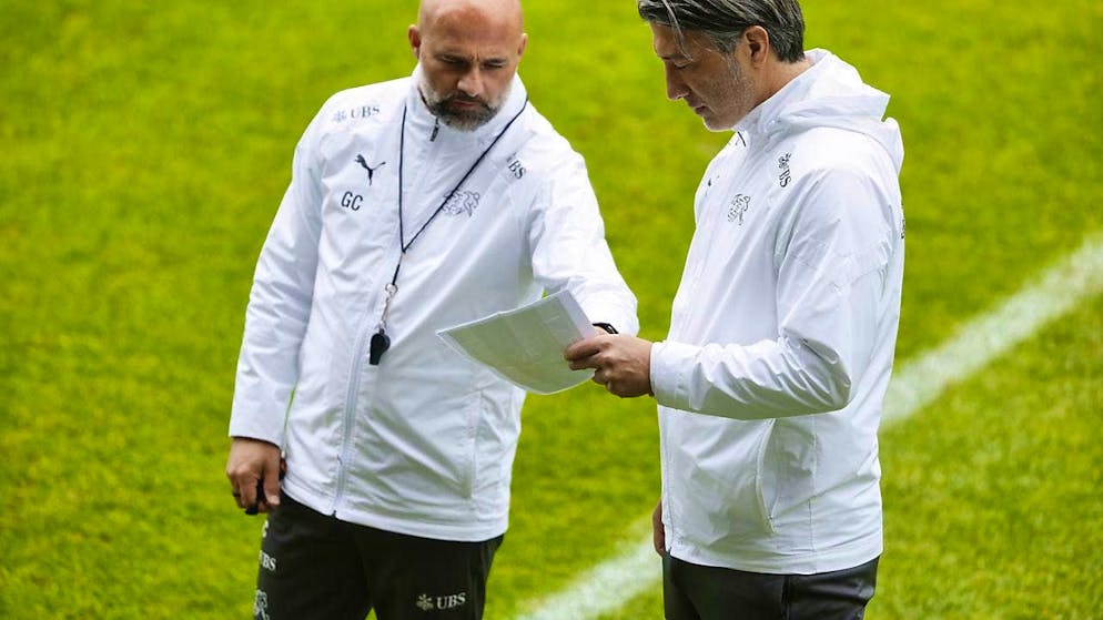 Coaches Murat Yakin and Giorgio Contini in their final meetings before the European Championship quarter-final against England