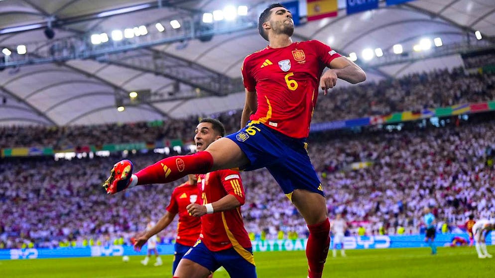 Mikel Merino scored the winning goal against Germany before dancing around the corner flag