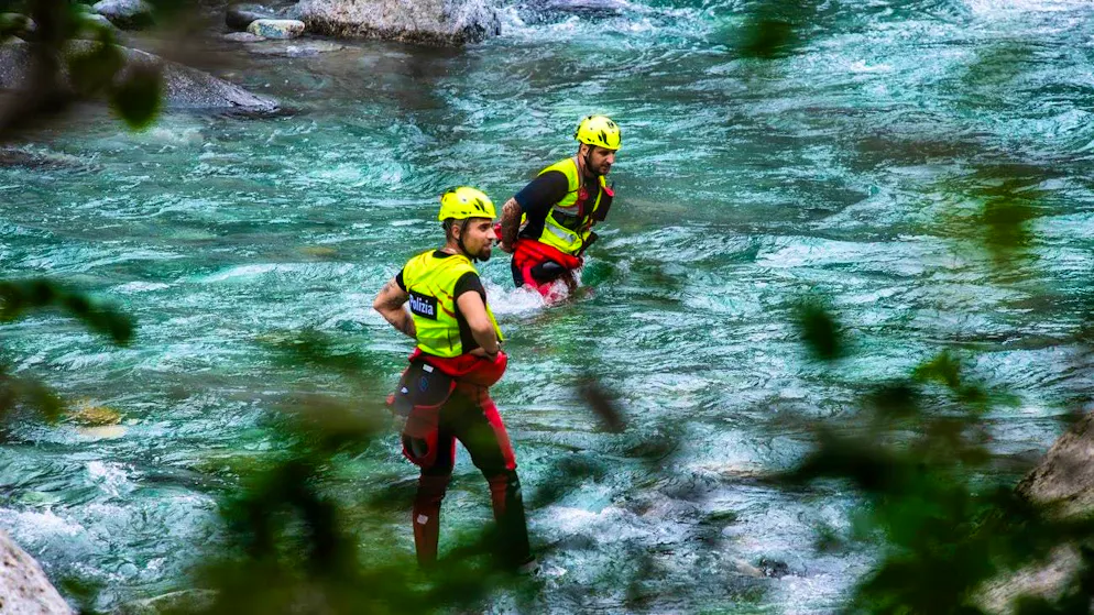 Police searching for the missing in the Bavona Valley below Fontana