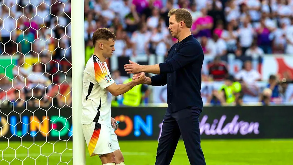 Julian Nagelsmann offers words of comfort to Joshua Kimmich after the European Championship exit
